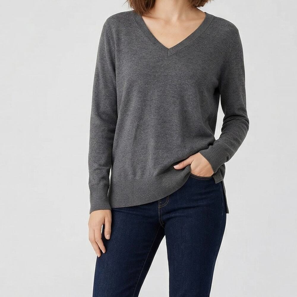 Maison Jules Small V Neck Womens Gray Sweater Cotton Polyester